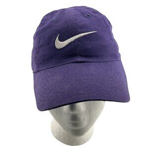 Vintage Nike Elastic Back Purple White Swoosh Cotton Hat 100% Cotton One Size‎